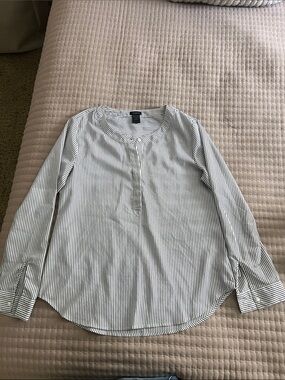 Ann Taylor White and Black Pinstripe Long Sleeve Blouse